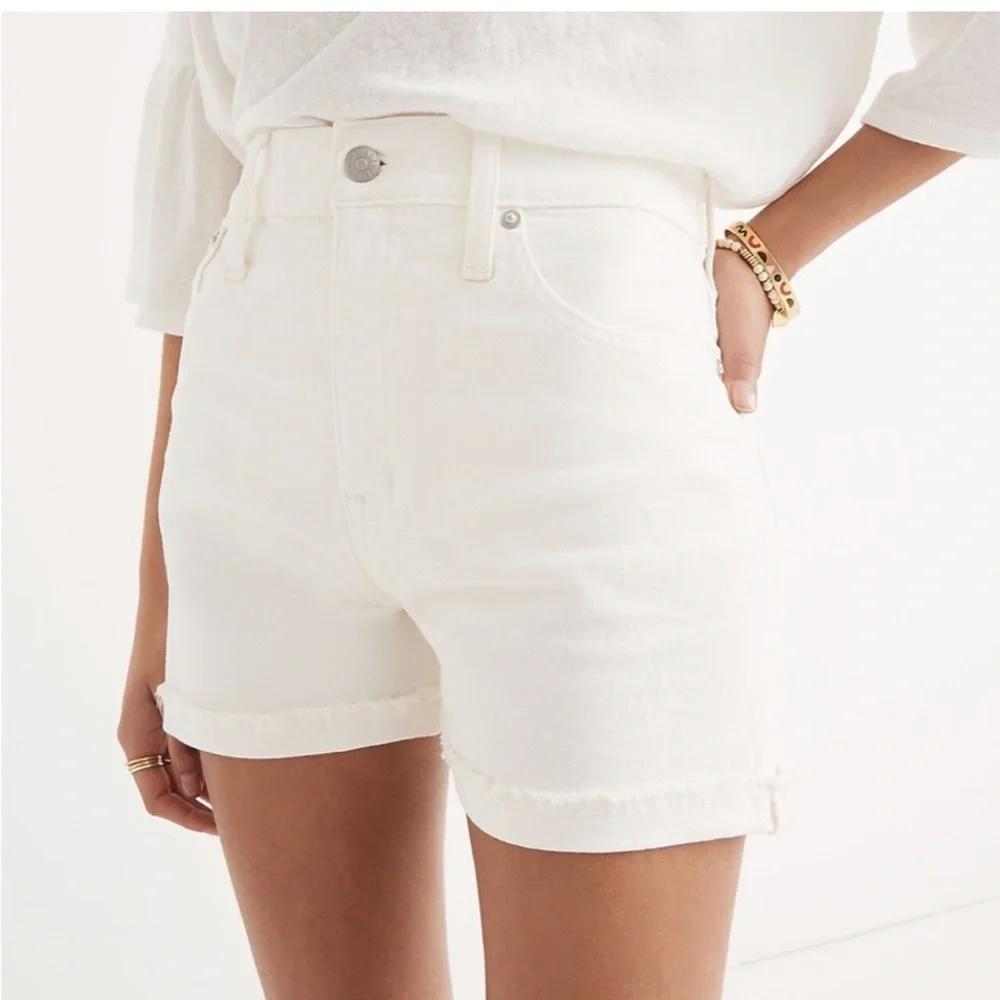 Madewell High-Rise Raw Hem Tile White Denim Shorts Size 32